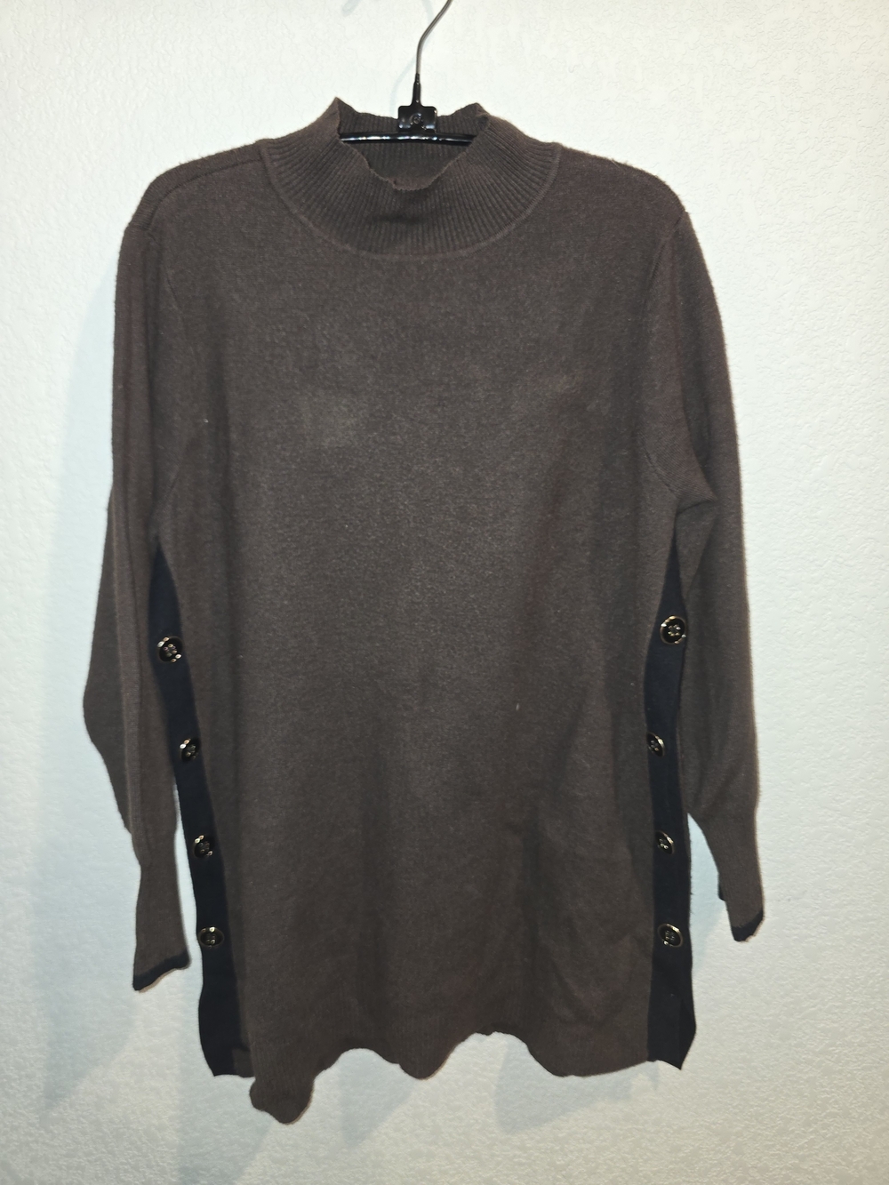 Chico's Brown Crewneck Sweater with Side Button Detail